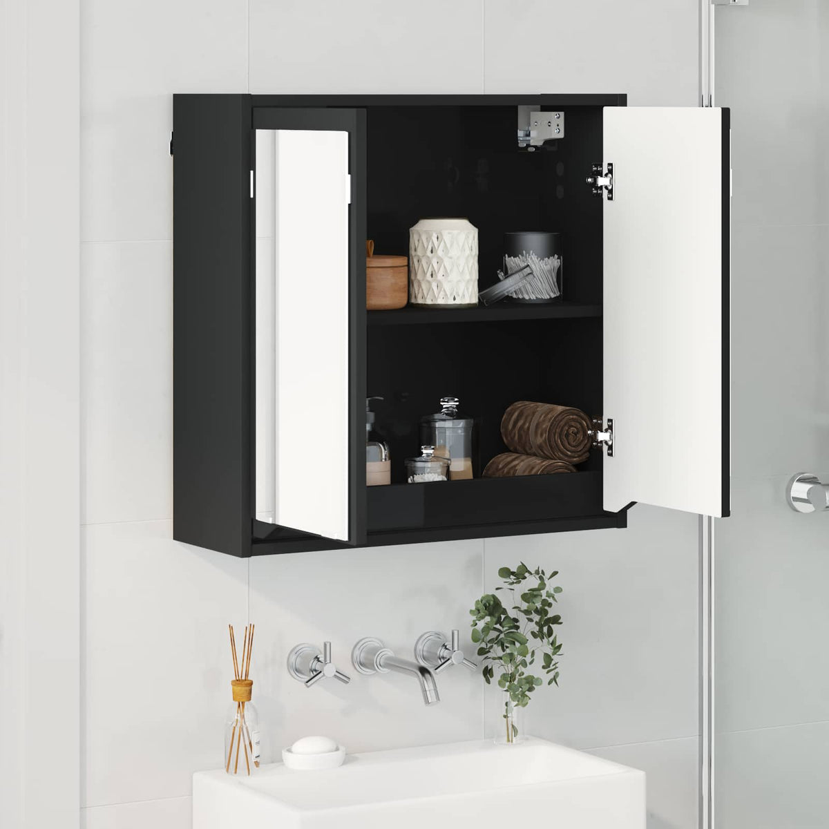 vidaXL Szafka z lustrem do łazienki Czarny 60 x 20 x 60 cm