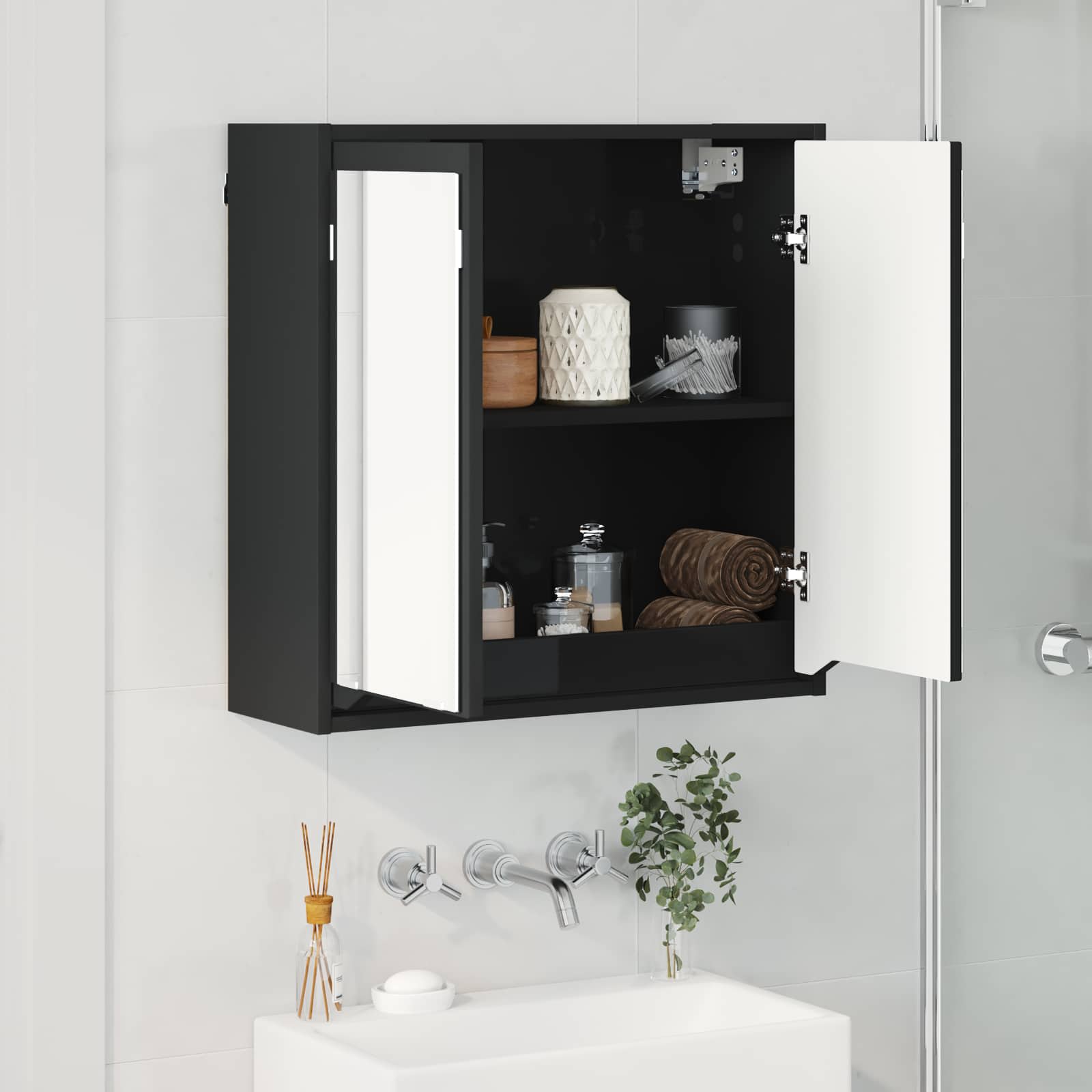 vidaXL Szafka z lustrem do łazienki Czarny 60 x 20 x 60 cm