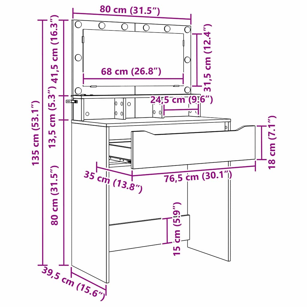 vidaXL Toaletki do sypialni Betonowy szary 80 x 39,6 x 135 cm
