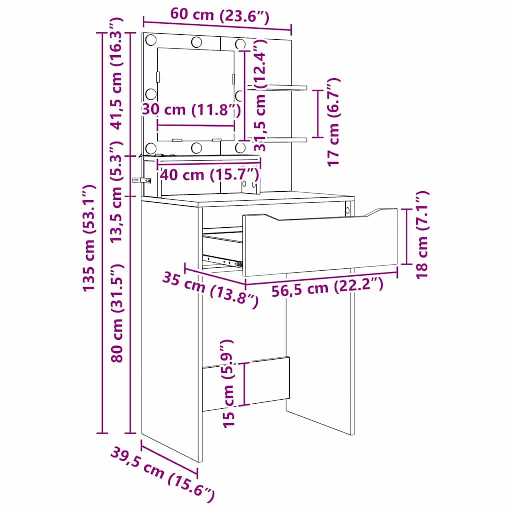 vidaXL Toaletki do sypialni z szufladą Stare drewno 80 x 39,6 x 135 cm