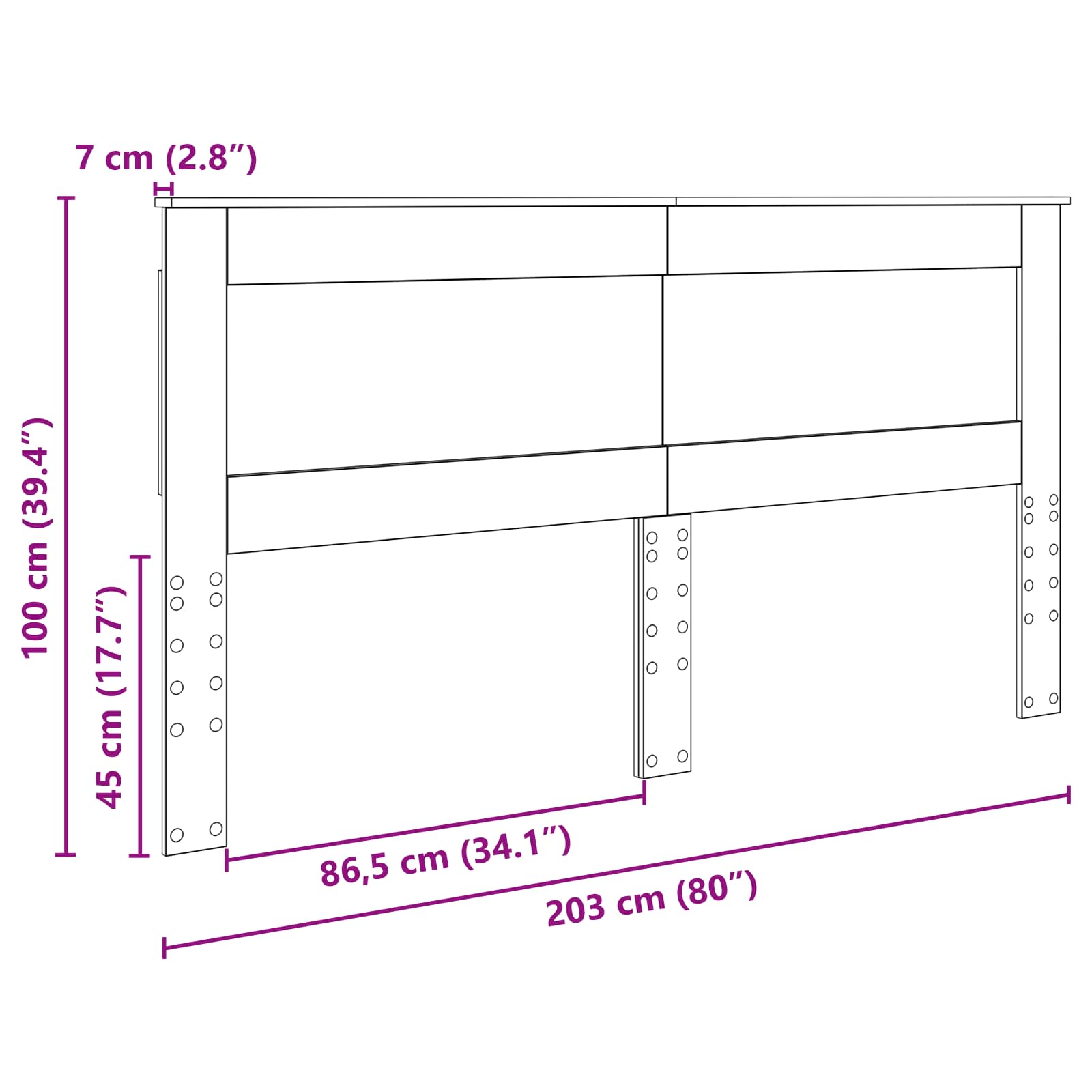 vidaXL Zagłówek Z zagłówkiem Czarny Dąb 200 cm Materiał drewnopochodny