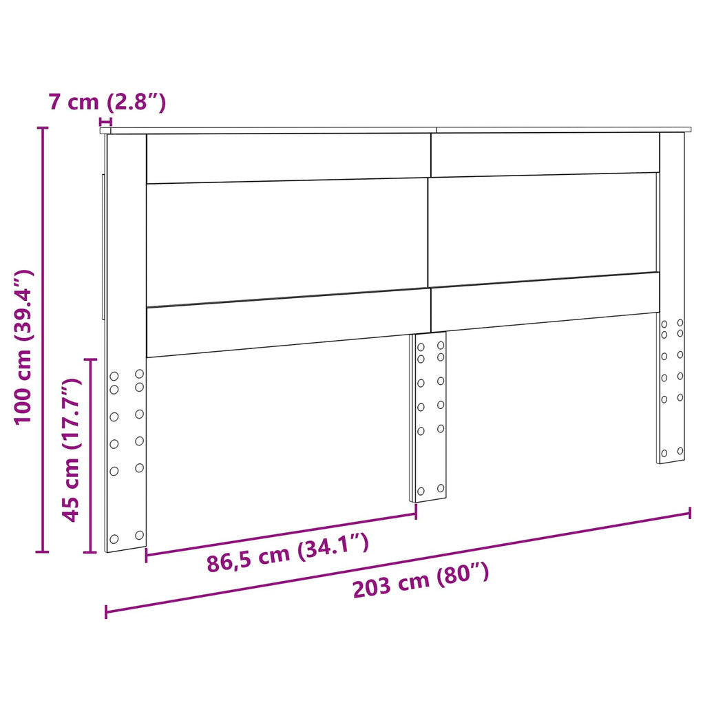 vidaXL Zagłówek Szary Sonoma 200 cm Materiał drewnopochodny