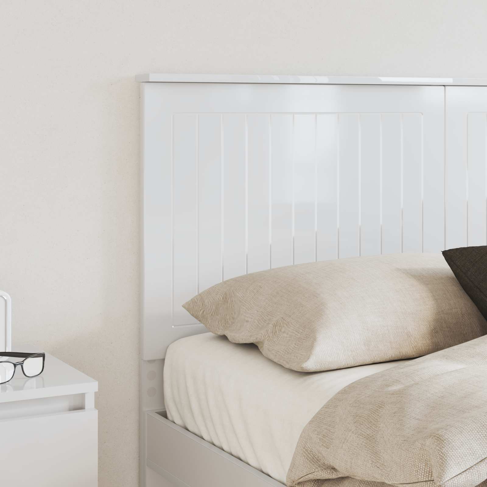 vidaXL Zagłówek Błyszcząca biel 140 cm Materiał drewnopochodny