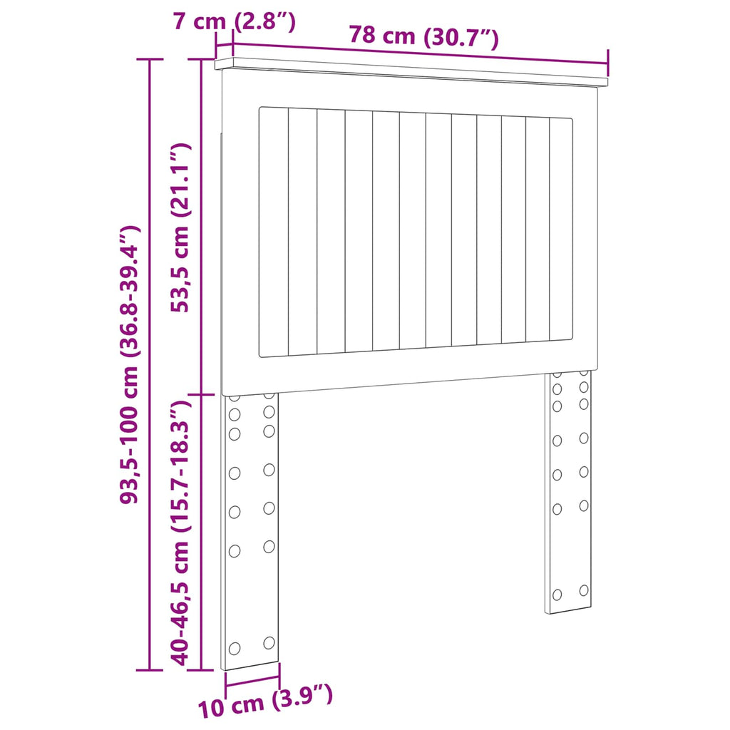 vidaXL Zagłówek Z zagłówkiem Brązowy dąb 75 cm Materiał drewnopochodny