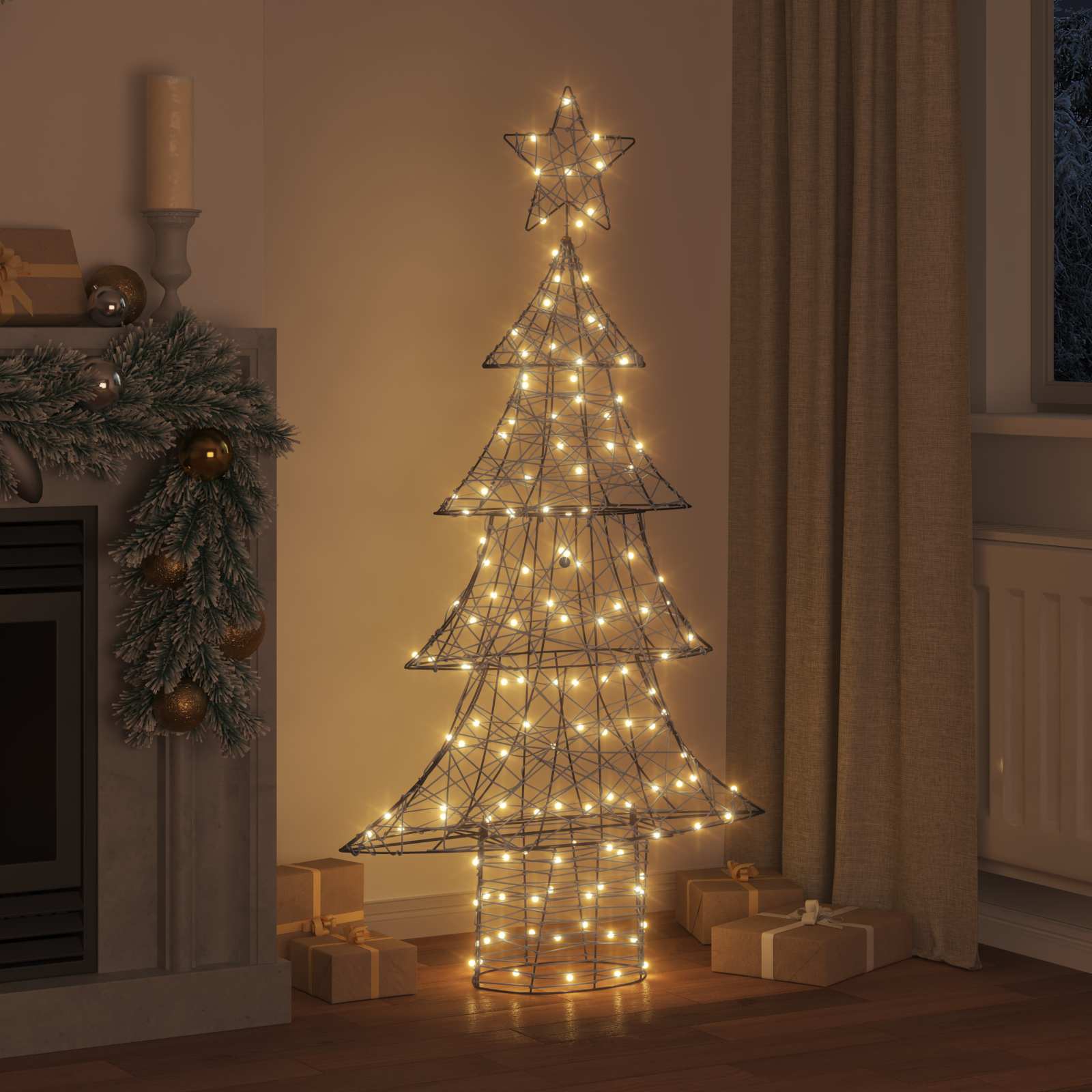 vidaXL Choinka z 160 diodami LED Ciepła biel 150 cm rattan