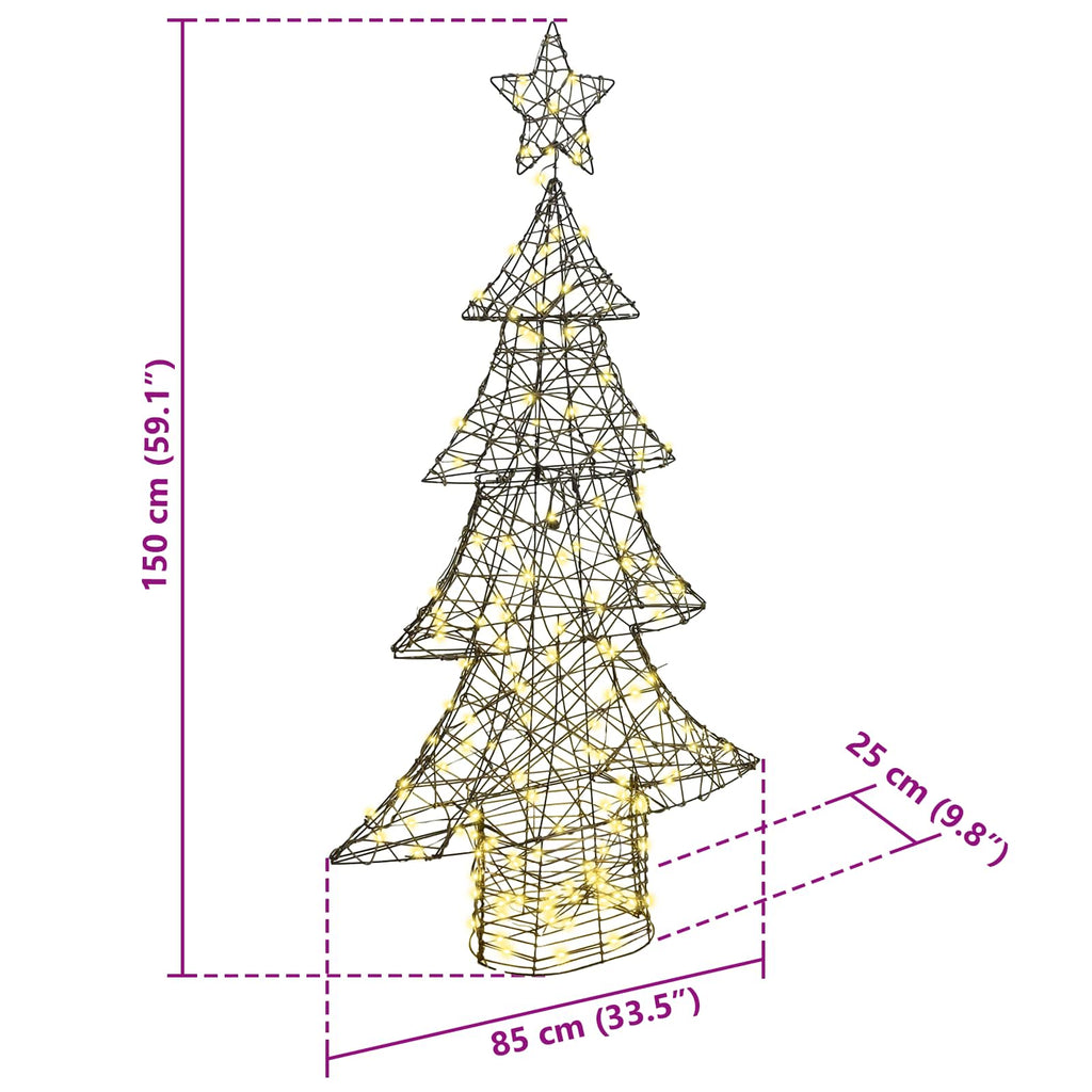 vidaXL Choinka z 160 diodami LED Ciepła biel 150 cm rattan