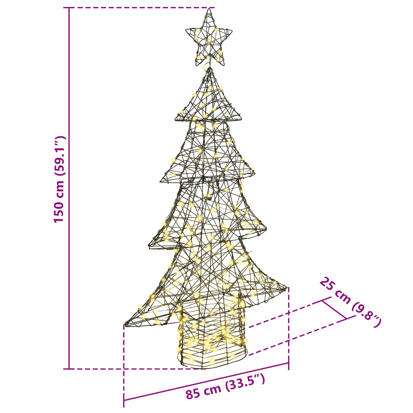 vidaXL Choinka z 160 diodami LED Ciepła biel 150 cm rattan