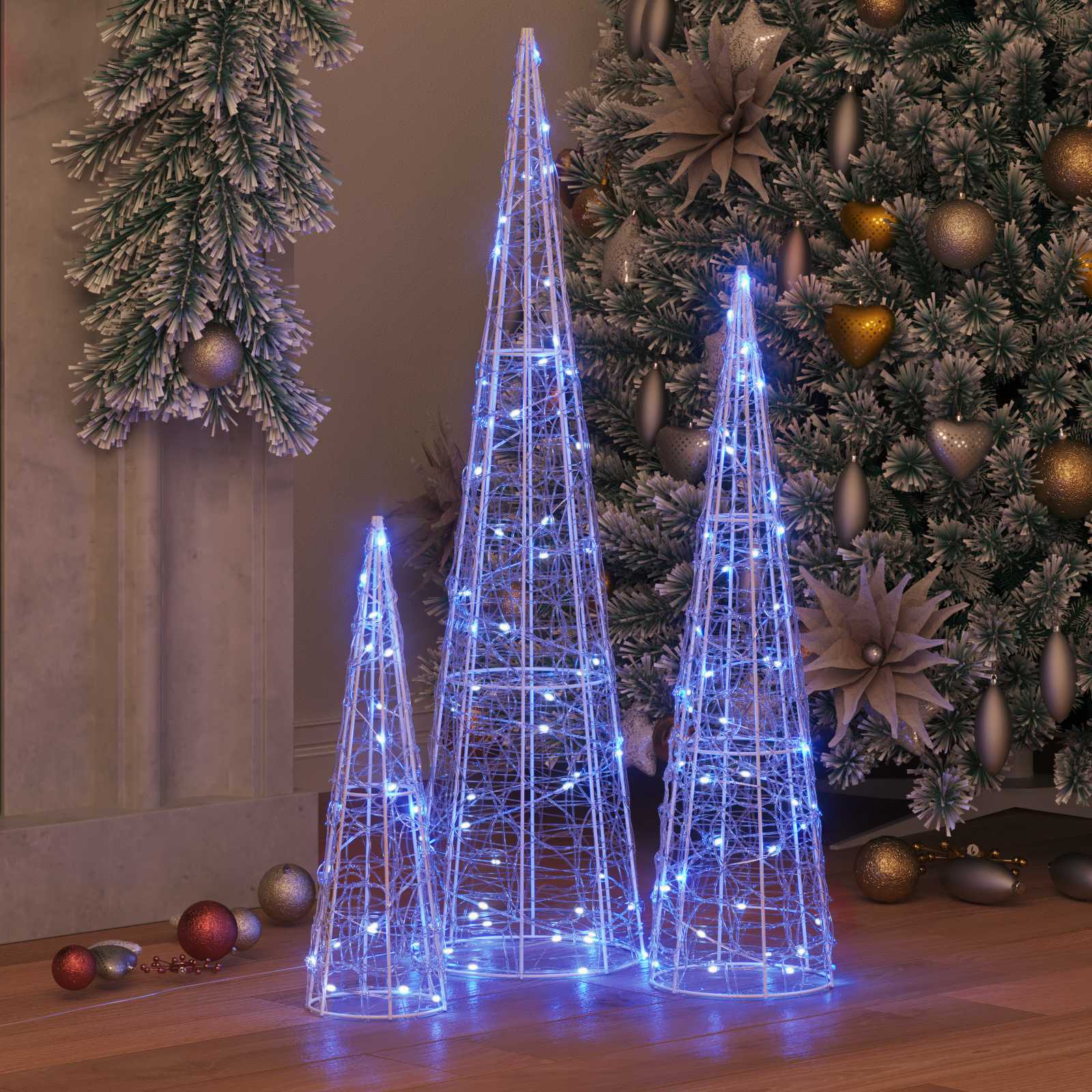 vidaXL Choinka z 90 diodami LED 3 pcs Niebieski 20 x 20 x 80 cm Akryl