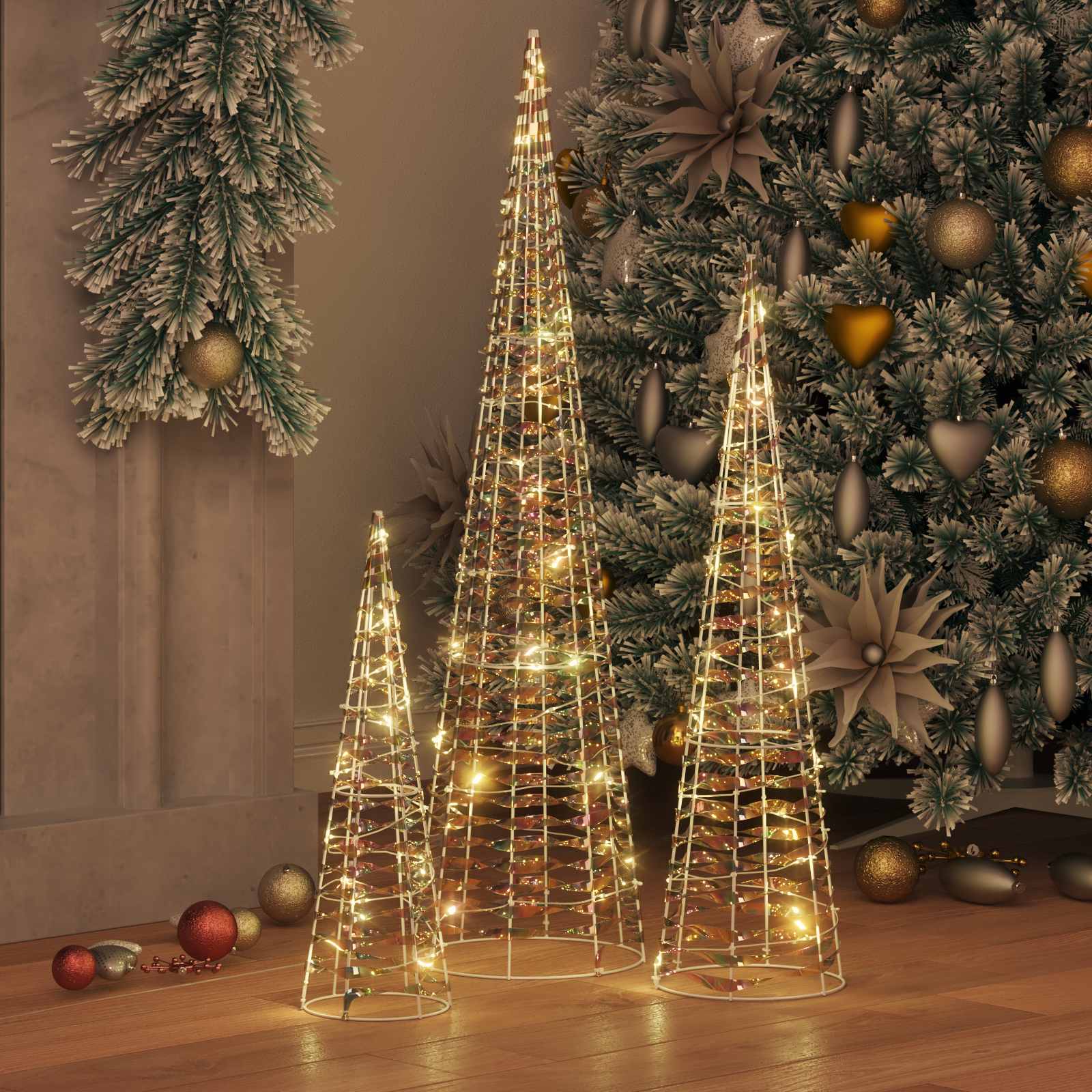 vidaXL Choinka z 90 diodami LED 3 pcs Ciepła biel 20 x 20 x 80 cm PET