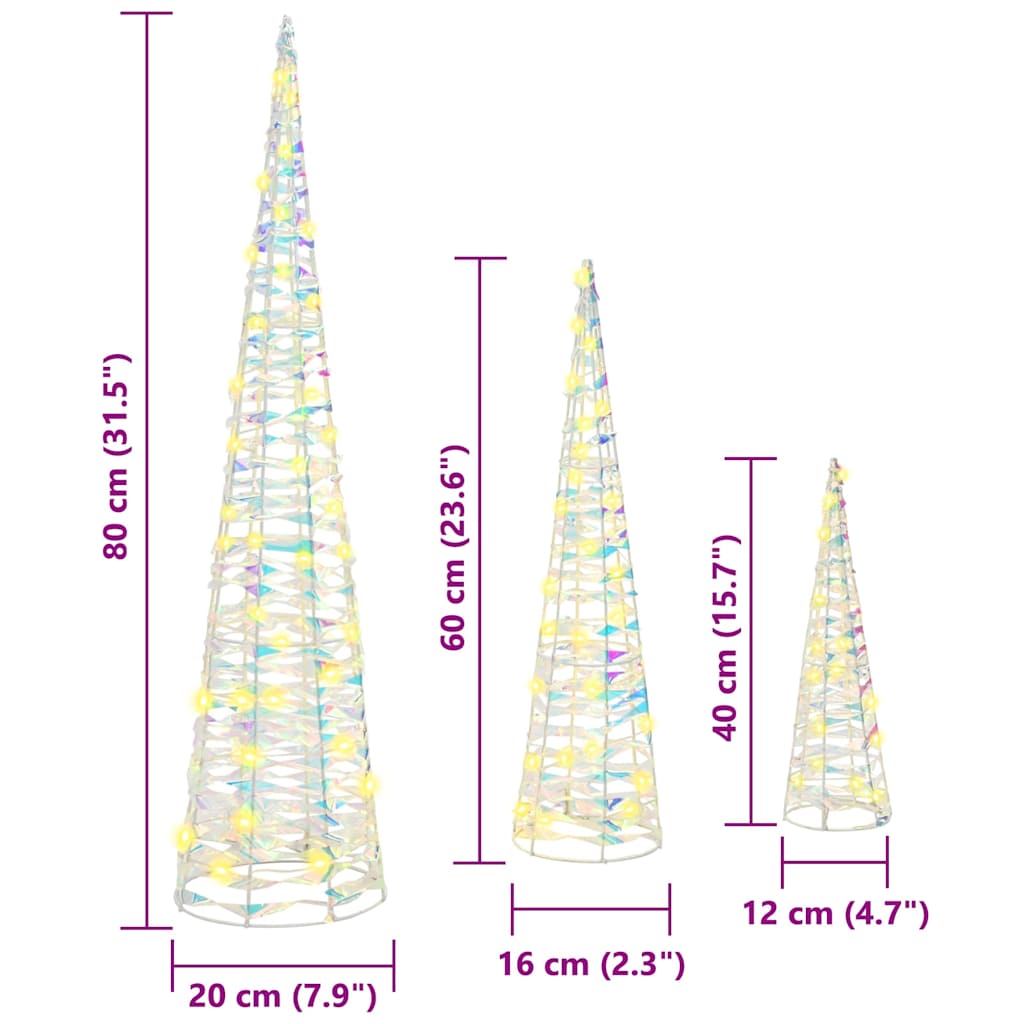 vidaXL Choinka z 90 diodami LED 3 pcs Ciepła biel 20 x 20 x 80 cm PET