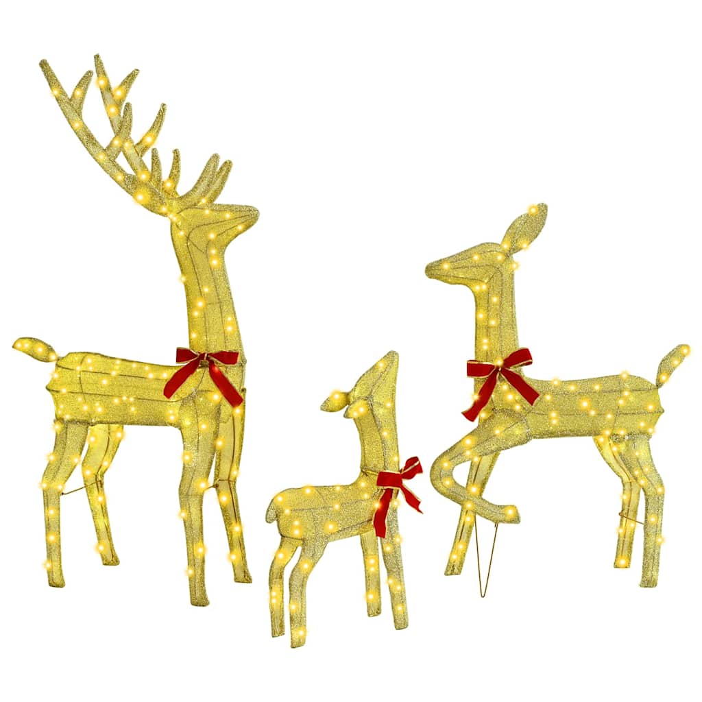 vidaXL Rodzina reniferów 3 pcs Ciepła biel 68 x 26 x 127 cm tkanina