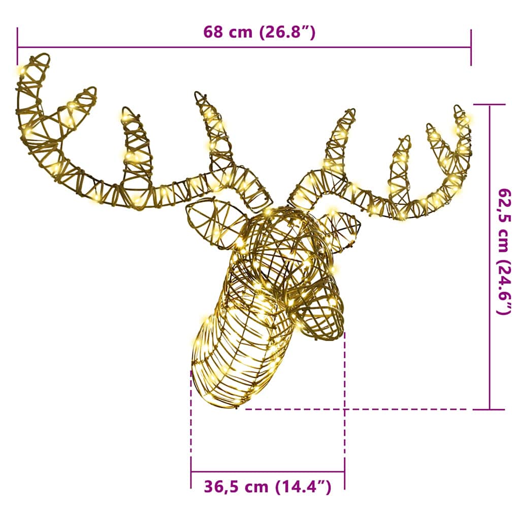 vidaXL Renifer ciągnący sanie Ciepła biel 68 x 36,5 x 62,5 cm rattan