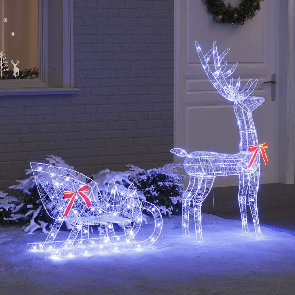 vidaXL Renifer ciągnący sanie niebieski 70 x 24 x 128 cm Akryl 200 LED