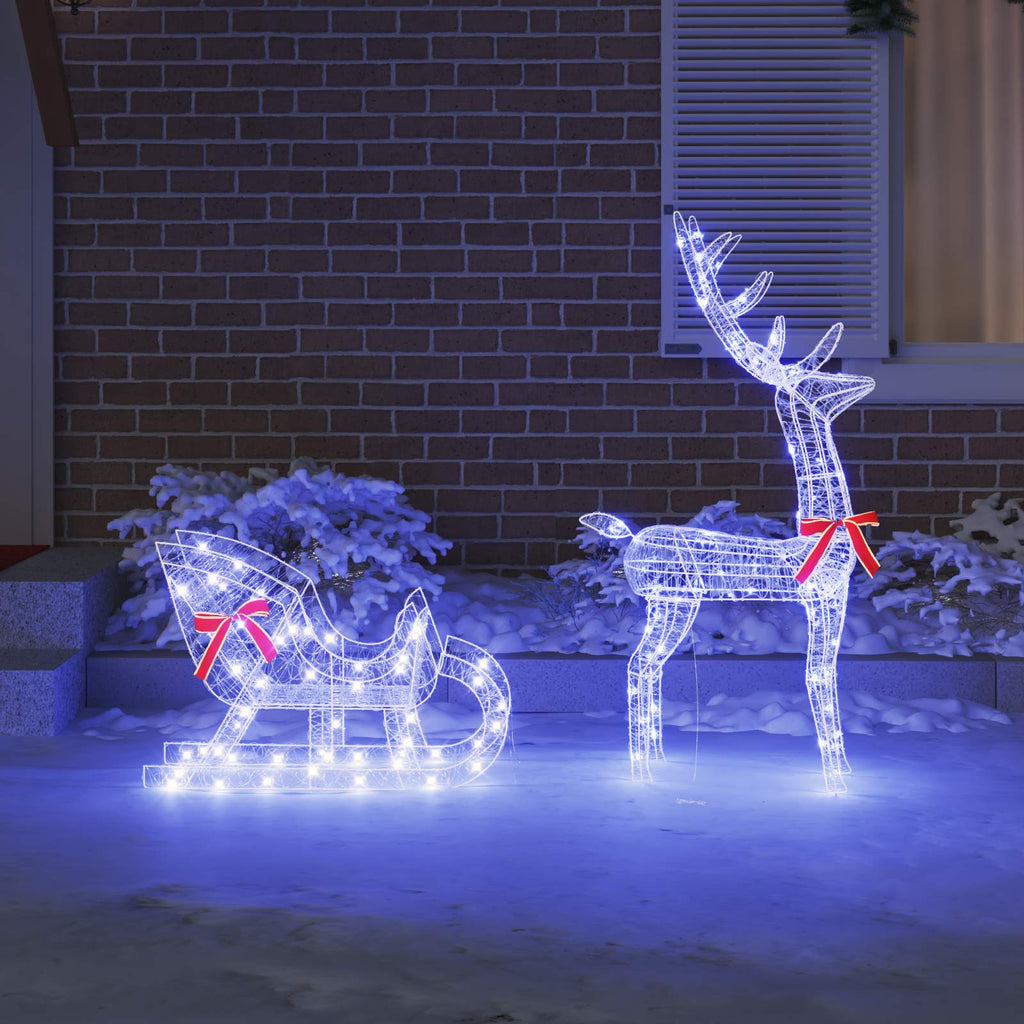 vidaXL Renifer ciągnący sanie niebieski 70 x 24 x 128 cm Akryl 200 LED