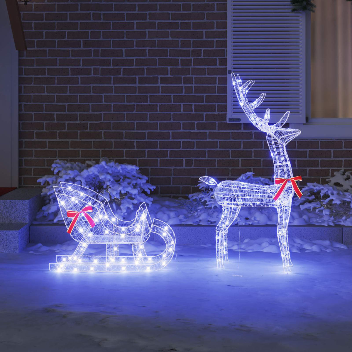 vidaXL Renifer ciągnący sanie niebieski 70 x 24 x 128 cm Akryl 200 LED