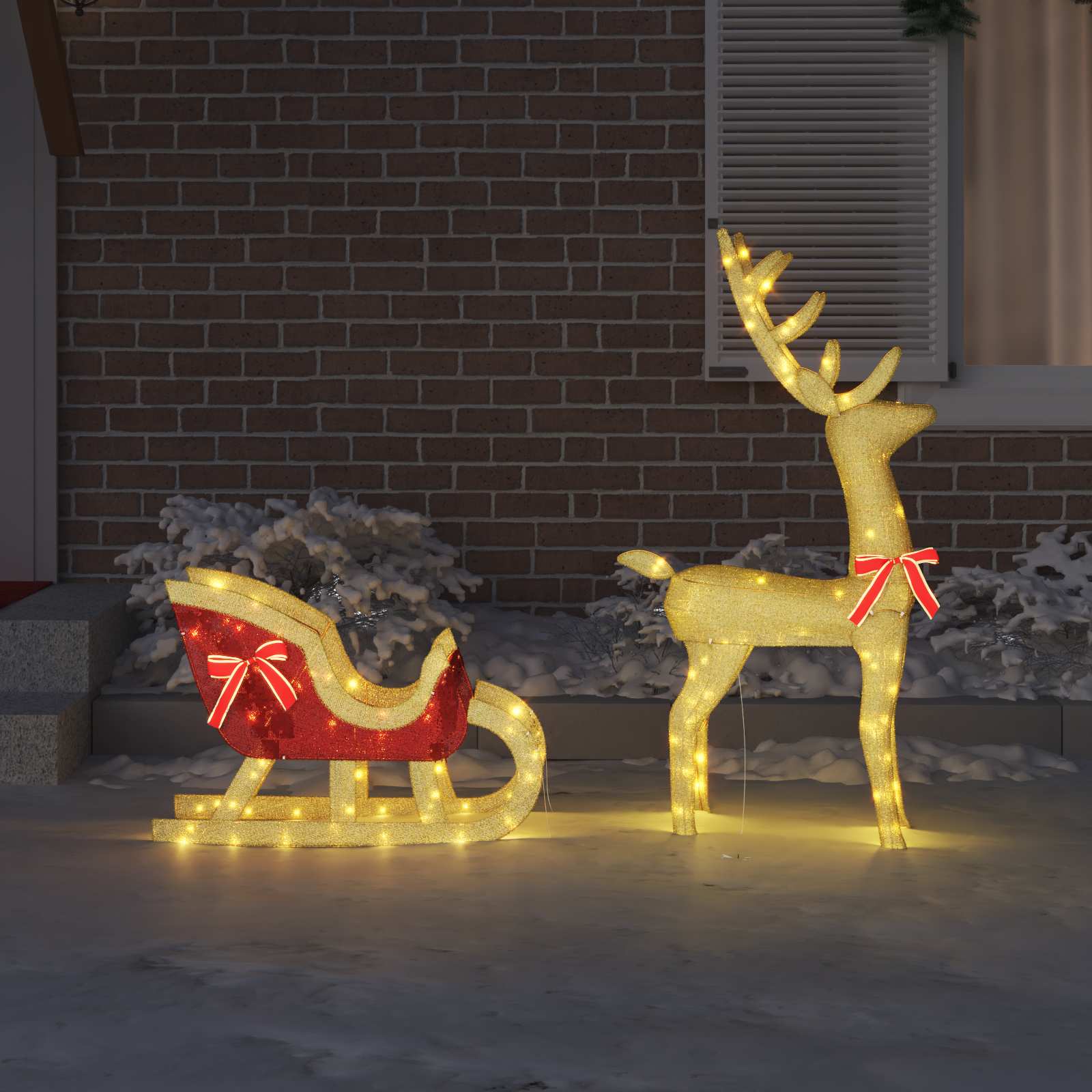 vidaXL Renifer ciągnący sanie Ciepła biel 151 x 28 x 128.5 cm tkanina