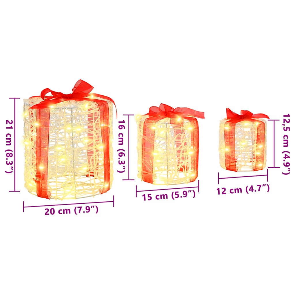 vidaXL Dekoracja Pudełka Prezentowego 3 pcs Ciepła biel Akryl