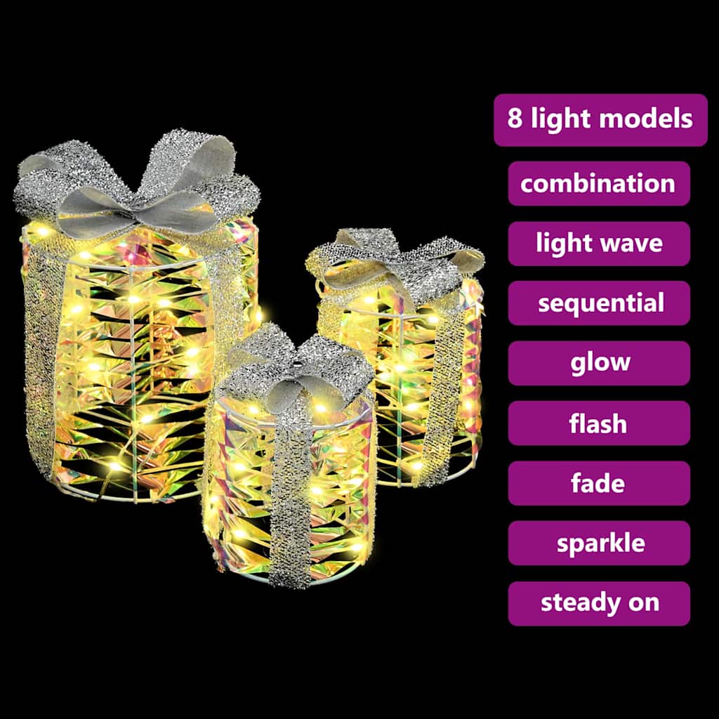 vidaXL Dekoracja Pudełka Prezentowego 3 szt. 60 LED Ciepła biel PET