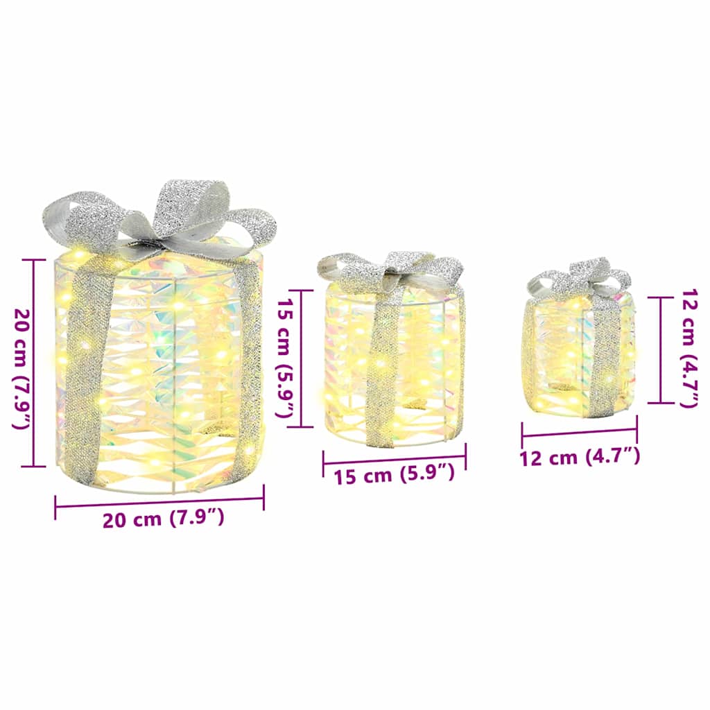 vidaXL Dekoracja Pudełka Prezentowego 3 szt. 60 LED Ciepła biel PET