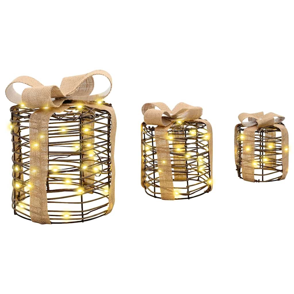 vidaXL Dekoracja Pudełka Prezentowego 3 szt. 60 LED Ciepła biel rattan