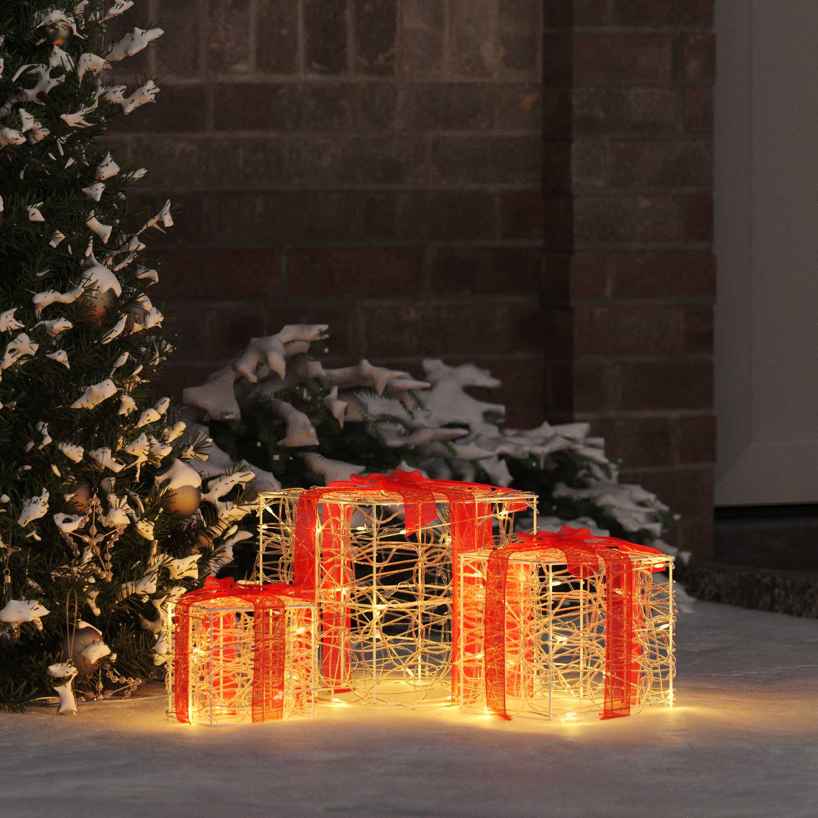 vidaXL Pudełko Prezentowe 3 pcs Ciepła biel 20 x 20 x 20 cm Akryl