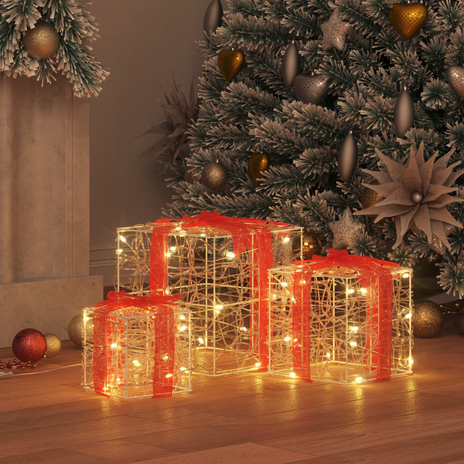 vidaXL Pudełko Prezentowe 3 pcs Ciepła biel 20 x 20 x 20 cm Akryl