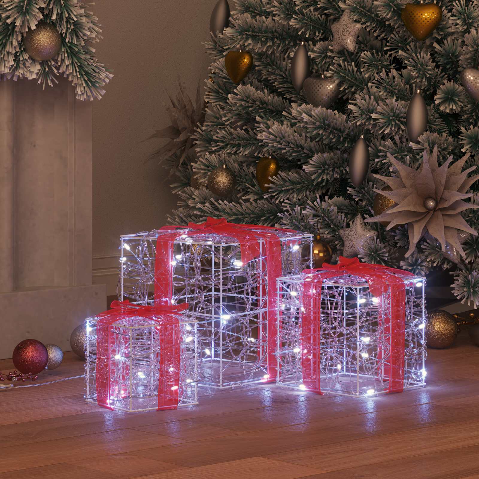 vidaXL Pudełko Prezentowe 3 pcs Zimna biel 20 x 20 x 20 cm Akryl