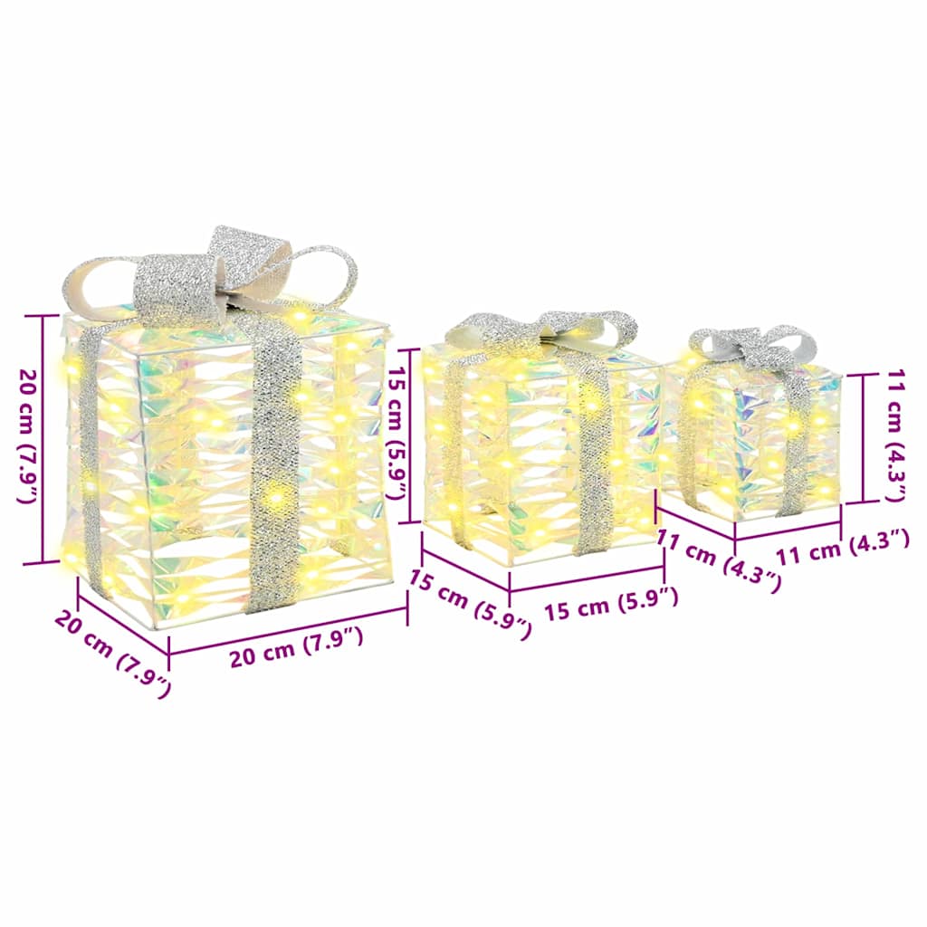 vidaXL Pudełko Prezentowe 3 pcs Ciepła biel 20 x 20 x 20 cm PET