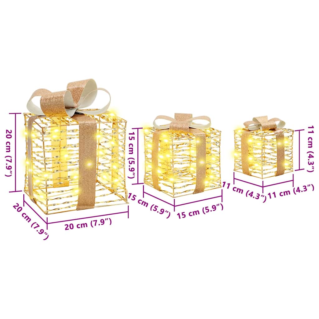 vidaXL Pudełko Prezentowe 3 pcs Ciepła biel 20 x 20 x 20 cm PET