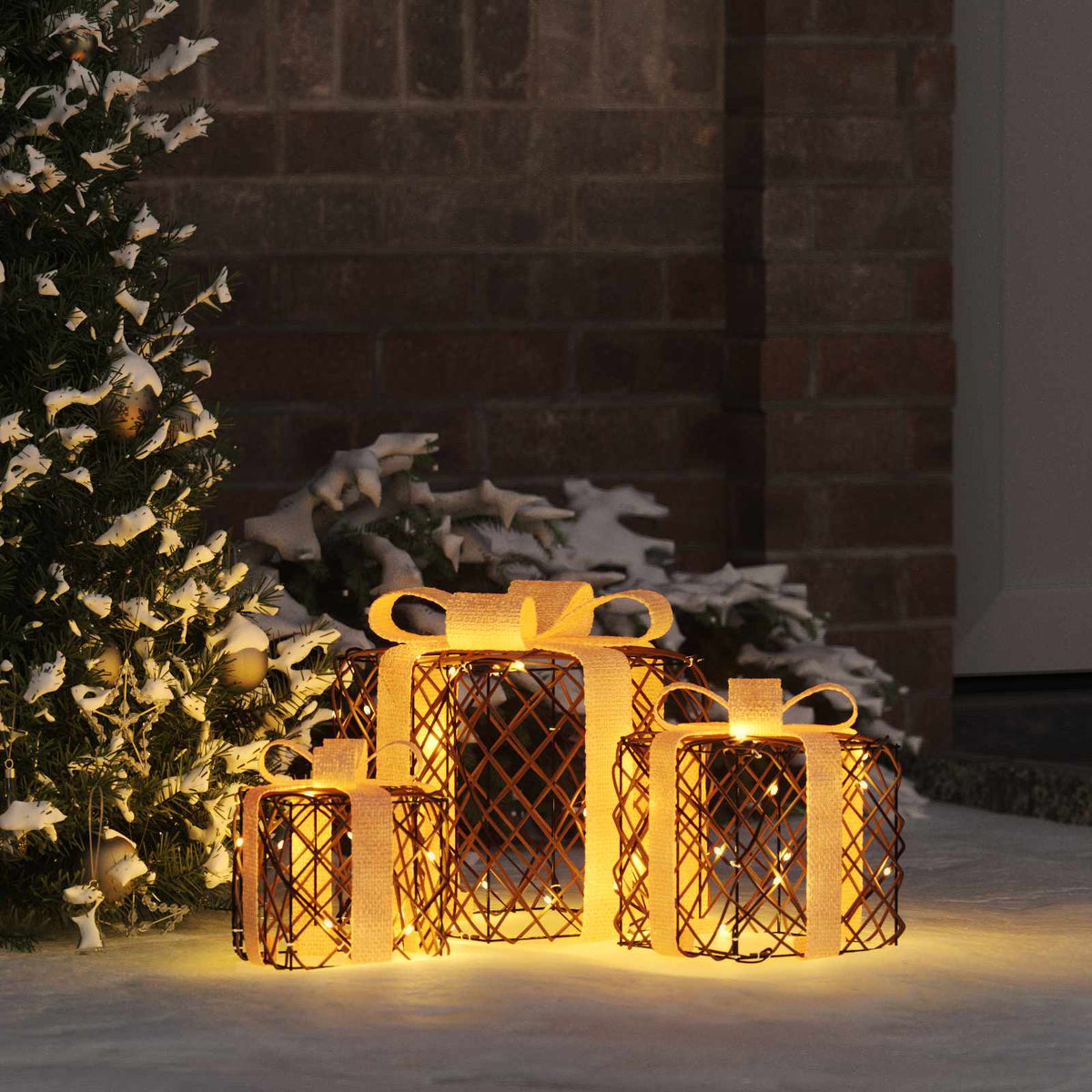 vidaXL Podświetlone pudełko na prezent świąteczny 3 szt. 150 LED