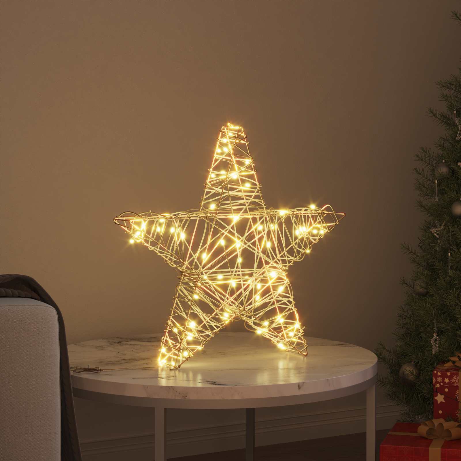 vidaXL 3D Gwiazda z 50 diodami LED Ciepła biel 55 x 52.5 x 9 cm rattan
