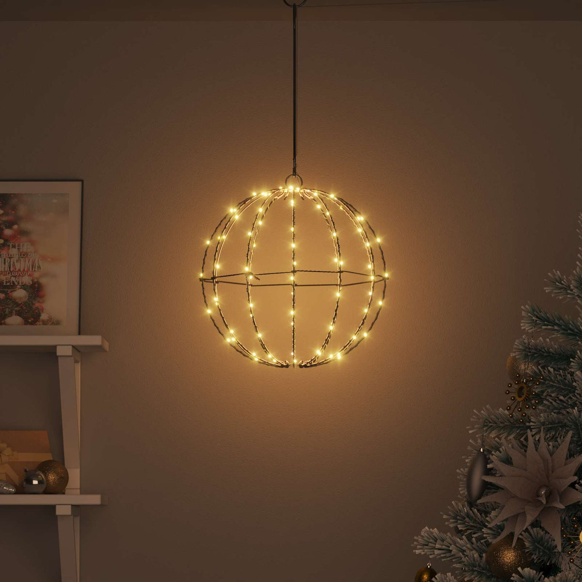 vidaXL Piłka Ciepła biel 30 x 30 x 32 cm Metal 96 LED