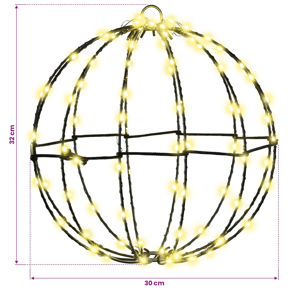 vidaXL Piłka Ciepła biel 30 x 30 x 32 cm Metal 96 LED