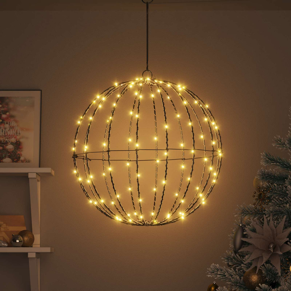vidaXL Piłka Ciepła biel 50 x 50 x 52 cm Metal 160 LED