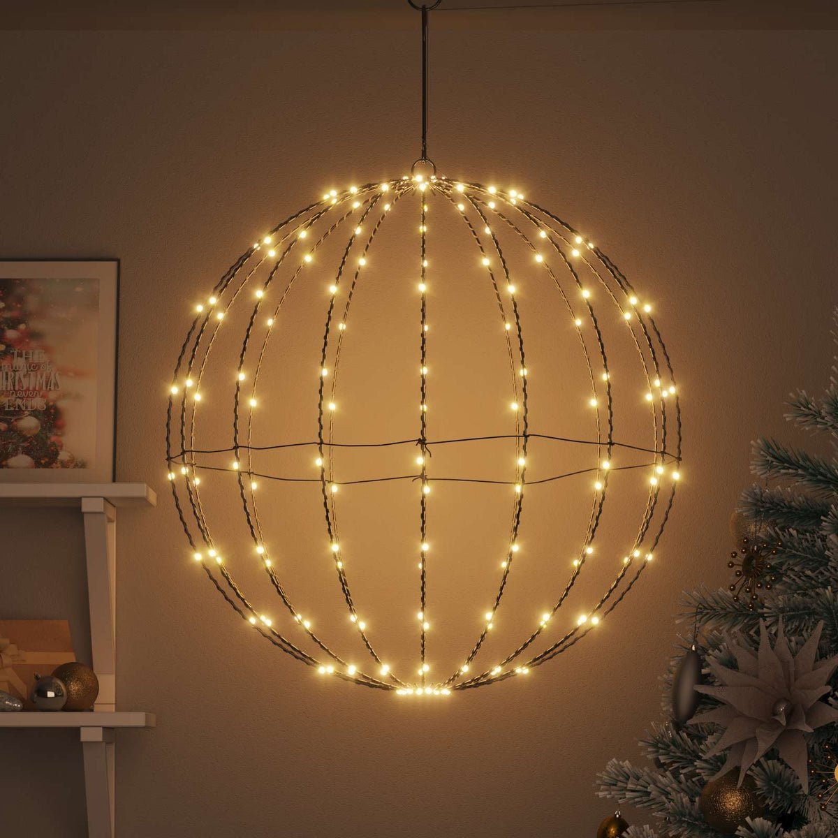 vidaXL Piłka Ciepła biel 60 x 60 x 62 cm Metal 192 LED