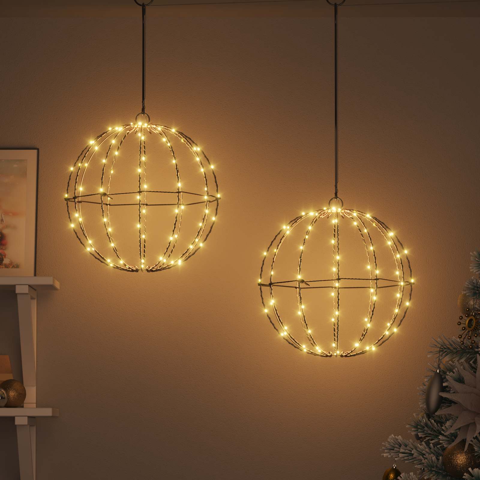 vidaXL Piłka z 192 diodami LED 2 pcs Ciepła biel 30 x 30 x 32 cm Metal