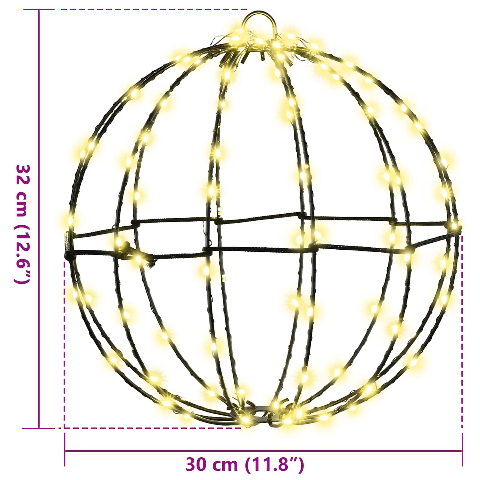 vidaXL Piłka z 192 diodami LED 2 pcs Ciepła biel 30 x 30 x 32 cm Metal