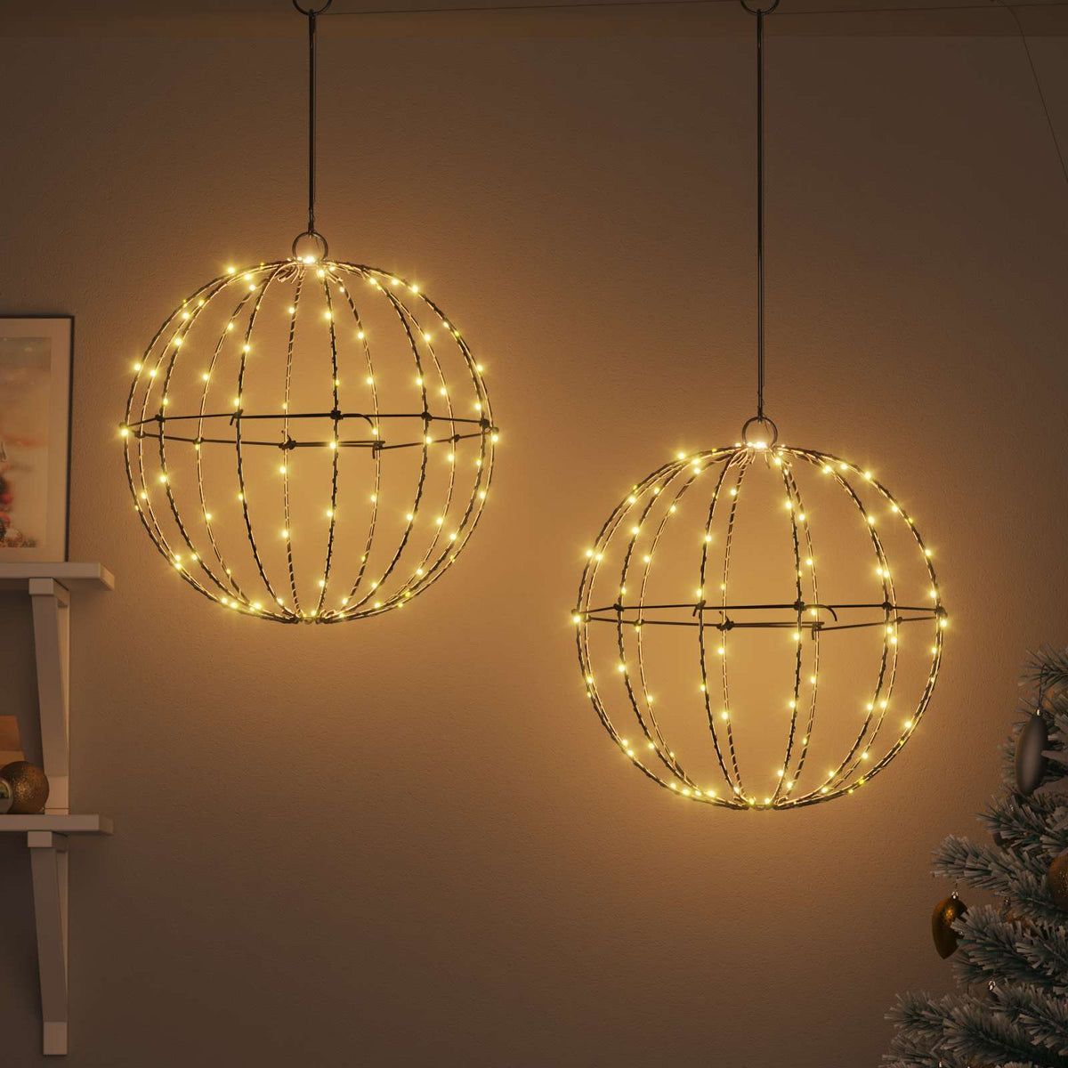 vidaXL Piłka 2 szt. Ciepła biel 40 x 40 x 42 cm Metal 192 LED