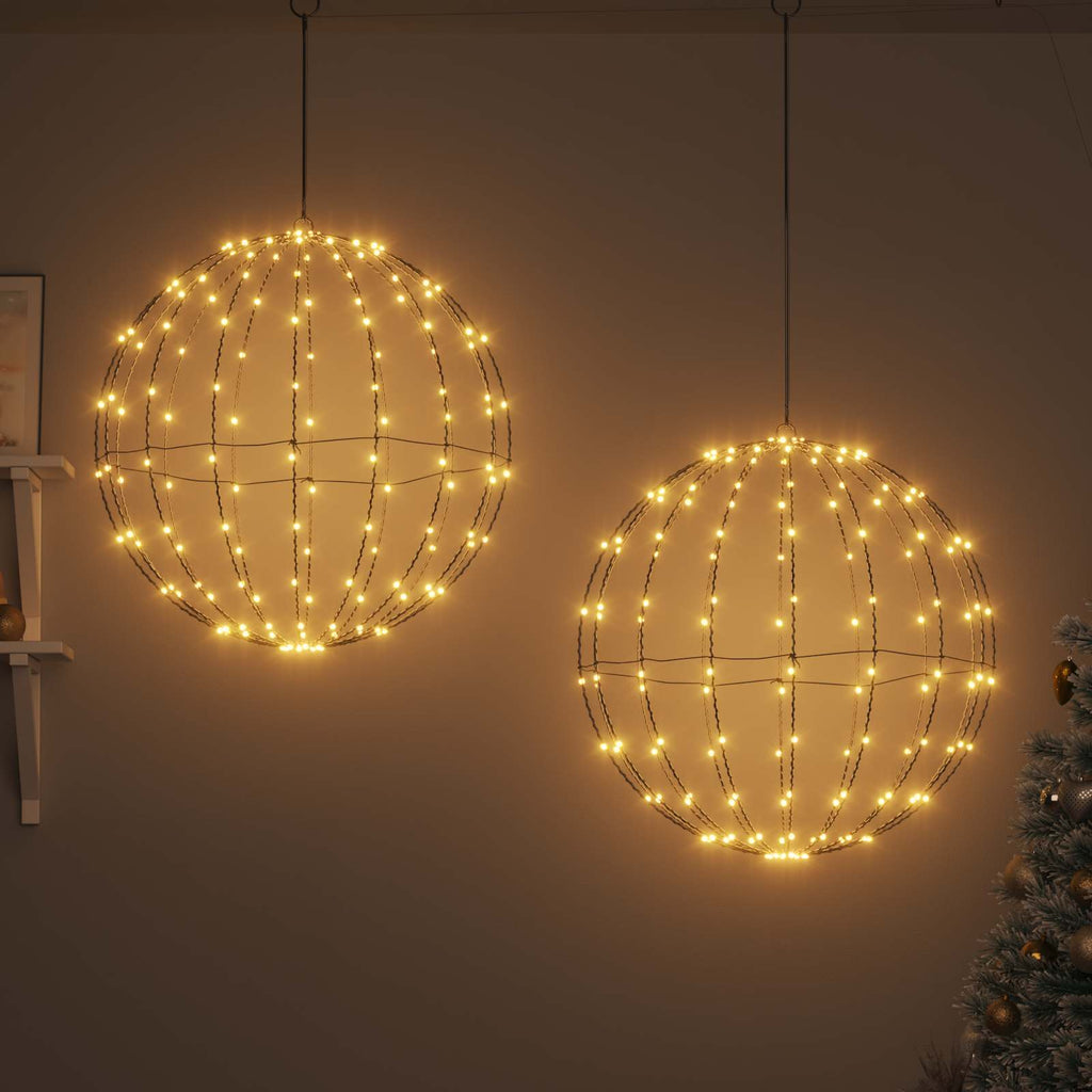 vidaXL Piłka 2 szt. Ciepła biel 60 x 60 x 62 cm Metal 384 LED