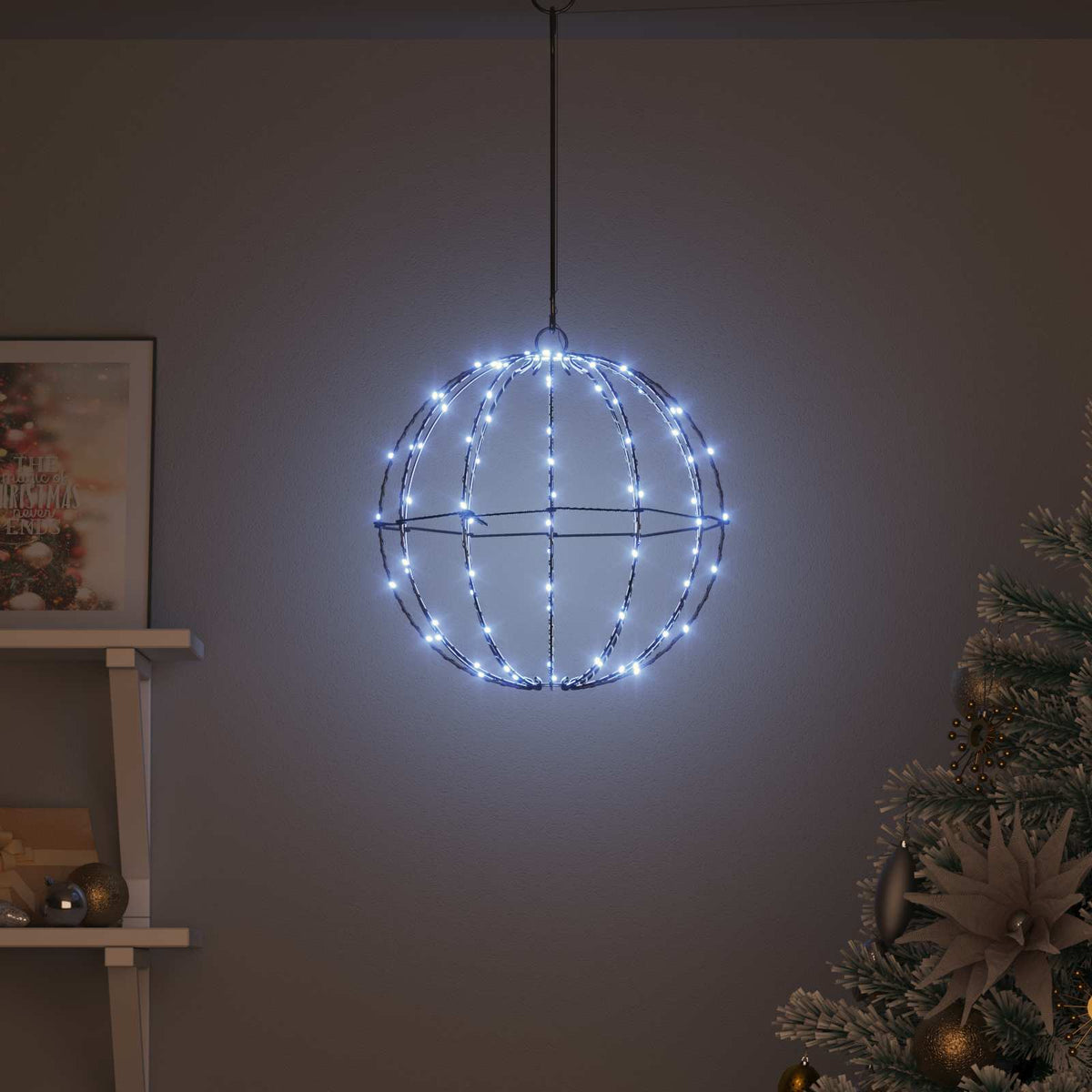 vidaXL Piłka Zimna biel 30 x 30 x 32 cm Metal 96 LED
