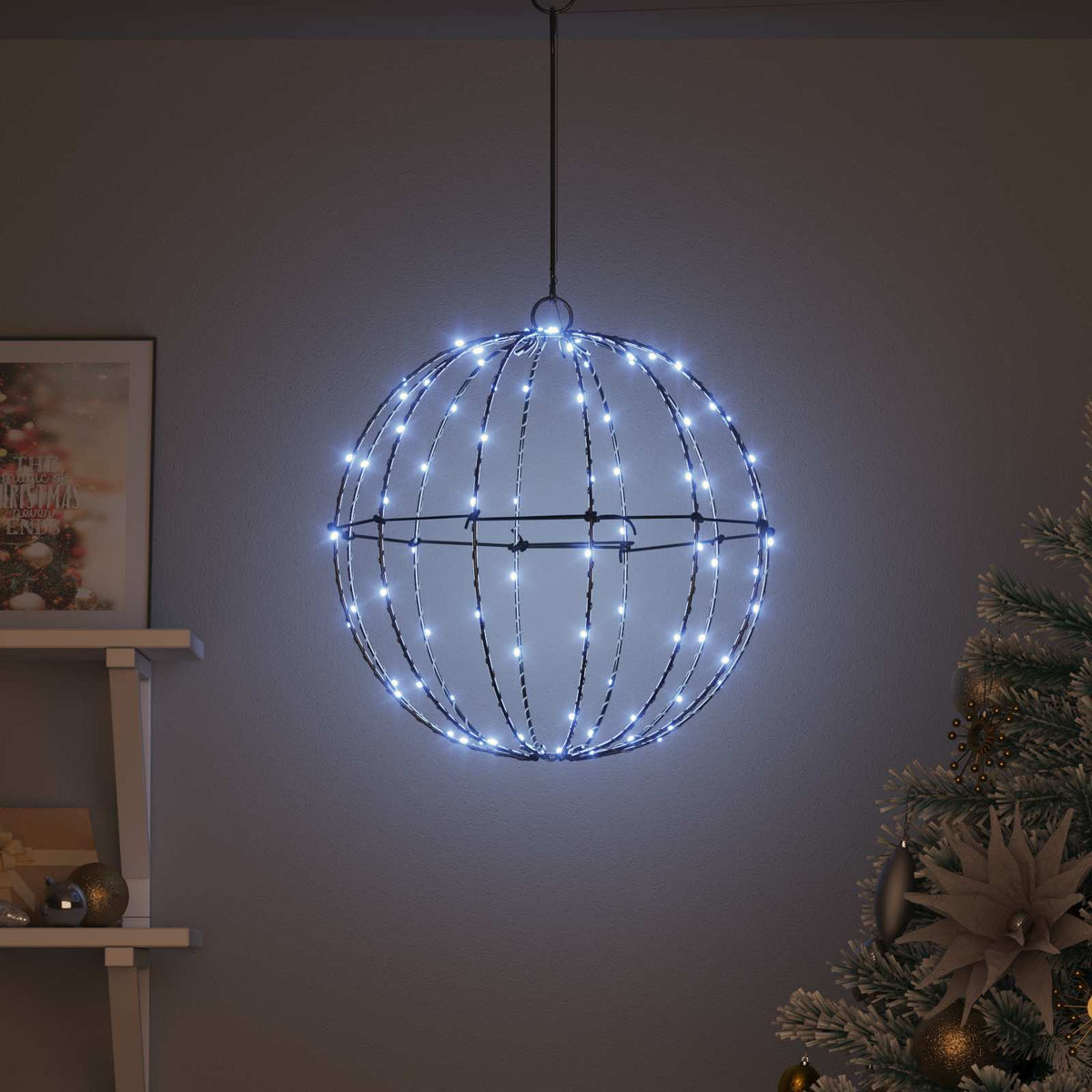 vidaXL Piłka Zimna biel 40 x 40 x 42 cm Metal 120 LED