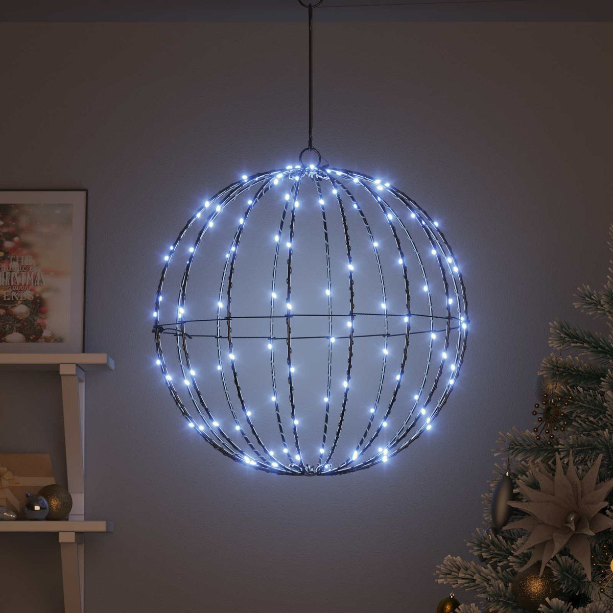 vidaXL Piłka Zimna biel 50 x 50 x 52 cm Metal 160 LED