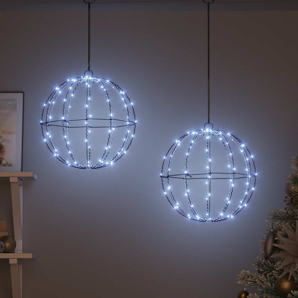 vidaXL Piłka 2 szt. Zimna biel 30 x 30 x 32 cm Metal 192 LED