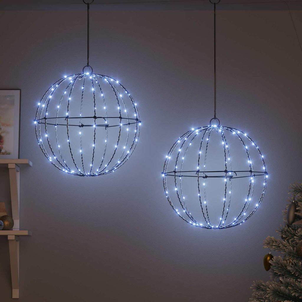 vidaXL Piłka 2 szt. Zimna biel 40 x 40 x 42 cm Metal 192 LED