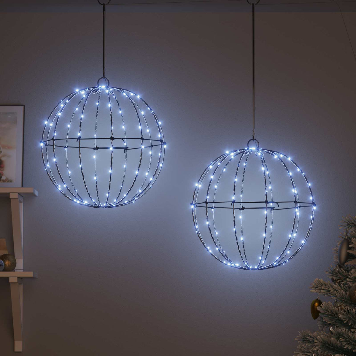vidaXL Piłka 2 szt. Zimna biel 40 x 40 x 42 cm Metal 192 LED