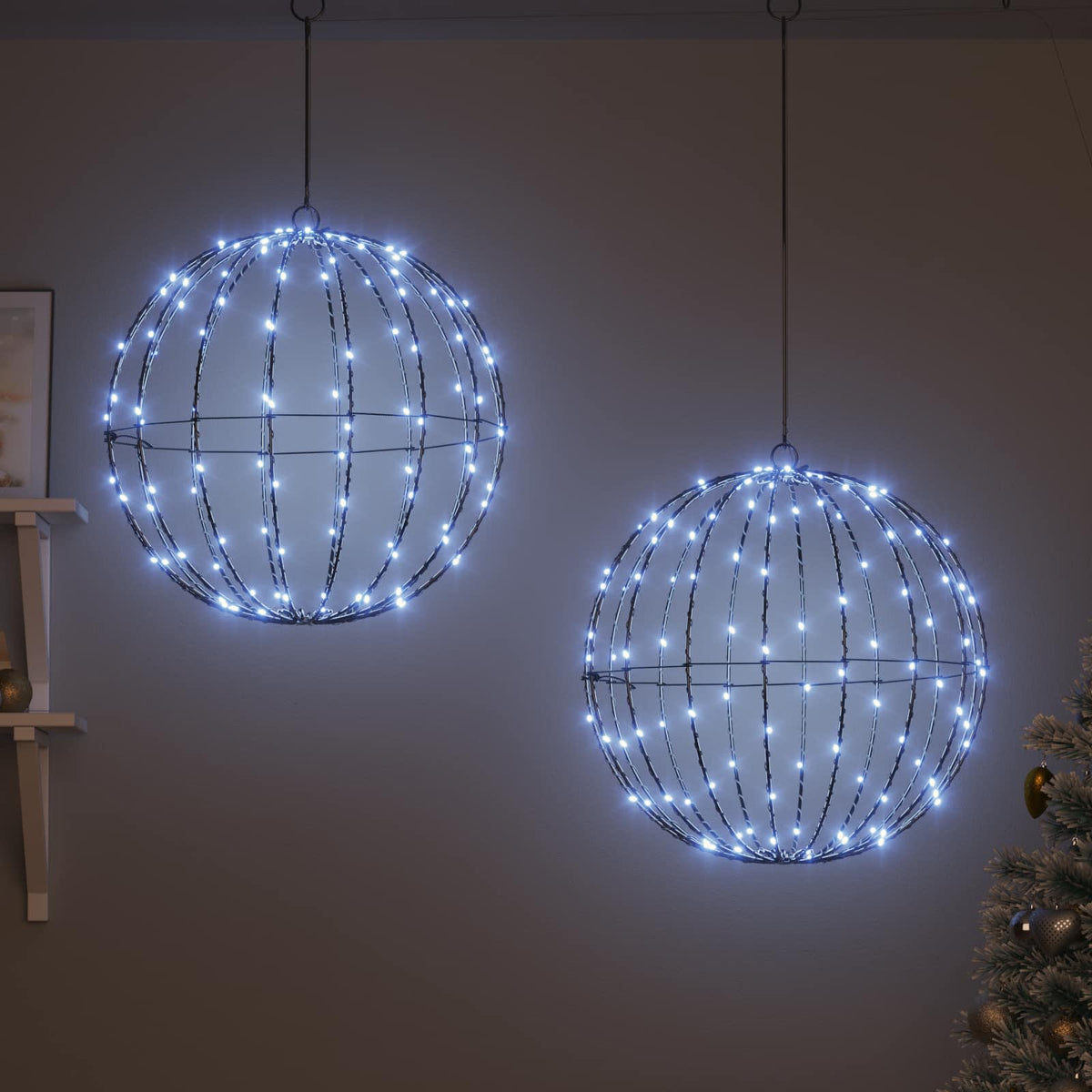 vidaXL Piłka 2 szt. Zimna biel 50 x 50 x 52 cm Metal 320 LED