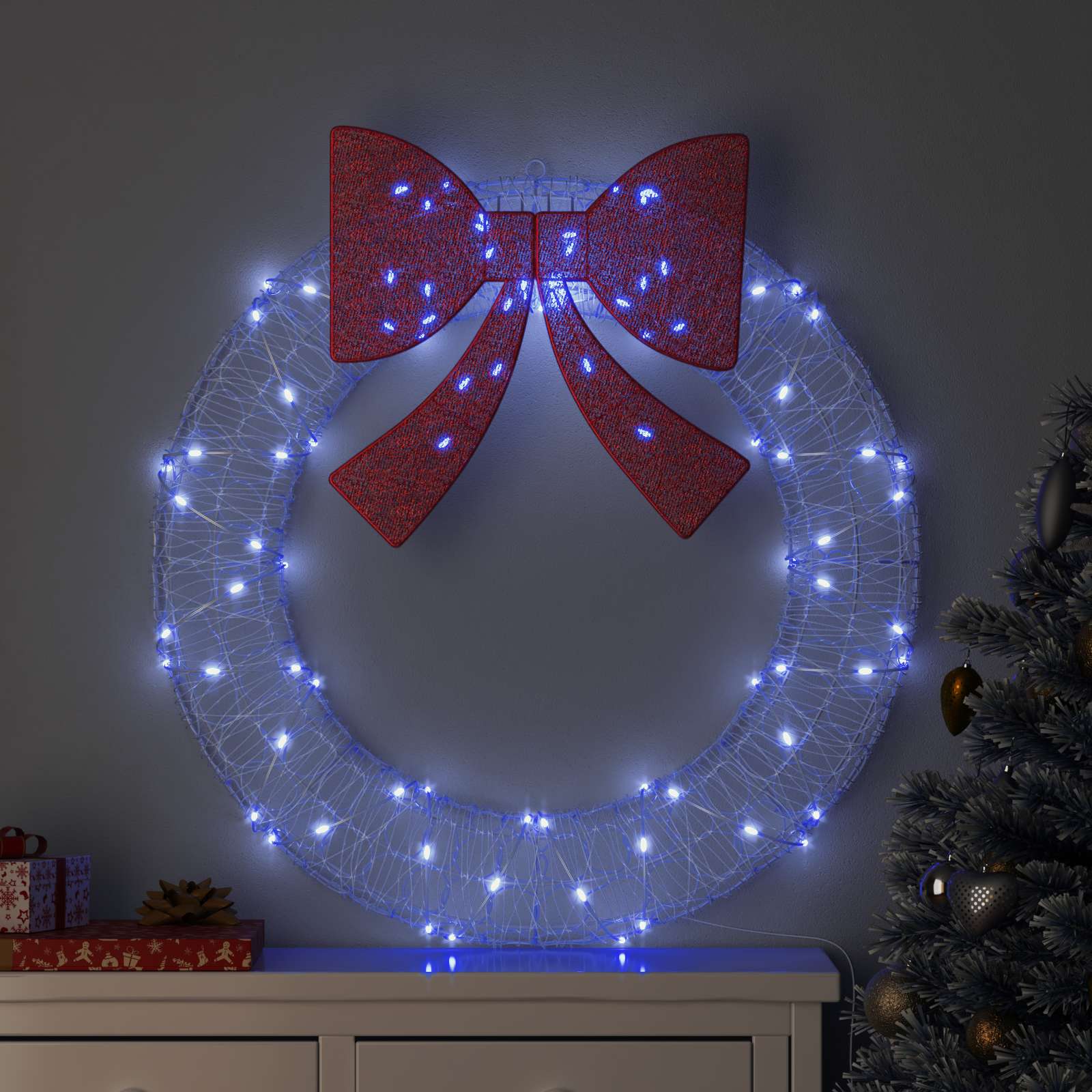 vidaXL Wianek z 80 diodami LED Niebieski 92 x 92 x 9,5 cm Akryl