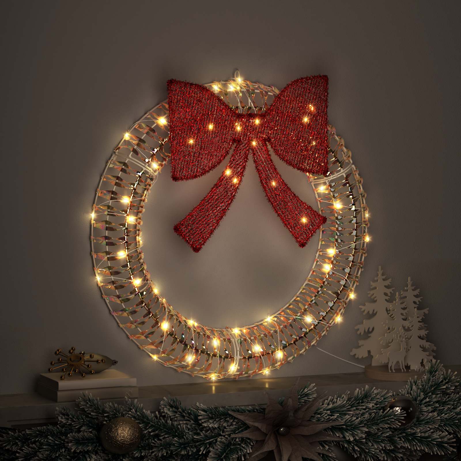 vidaXL Wianek z 60 diodami LED Ciepła biel 76 x 76 x 8 cm PET