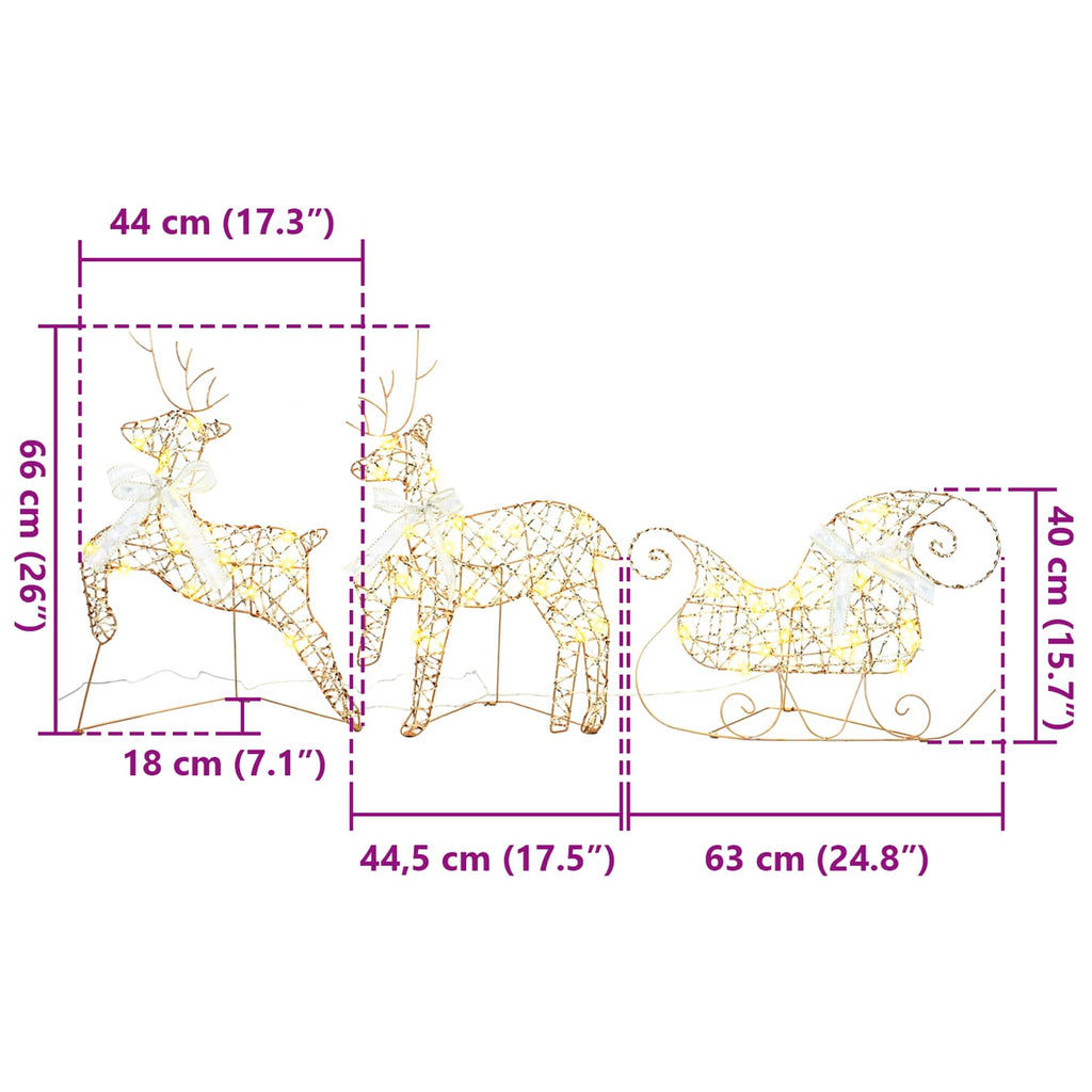 vidaXL LED Renifery z 60 diodami LED 3 pcs Ciepła biel PET