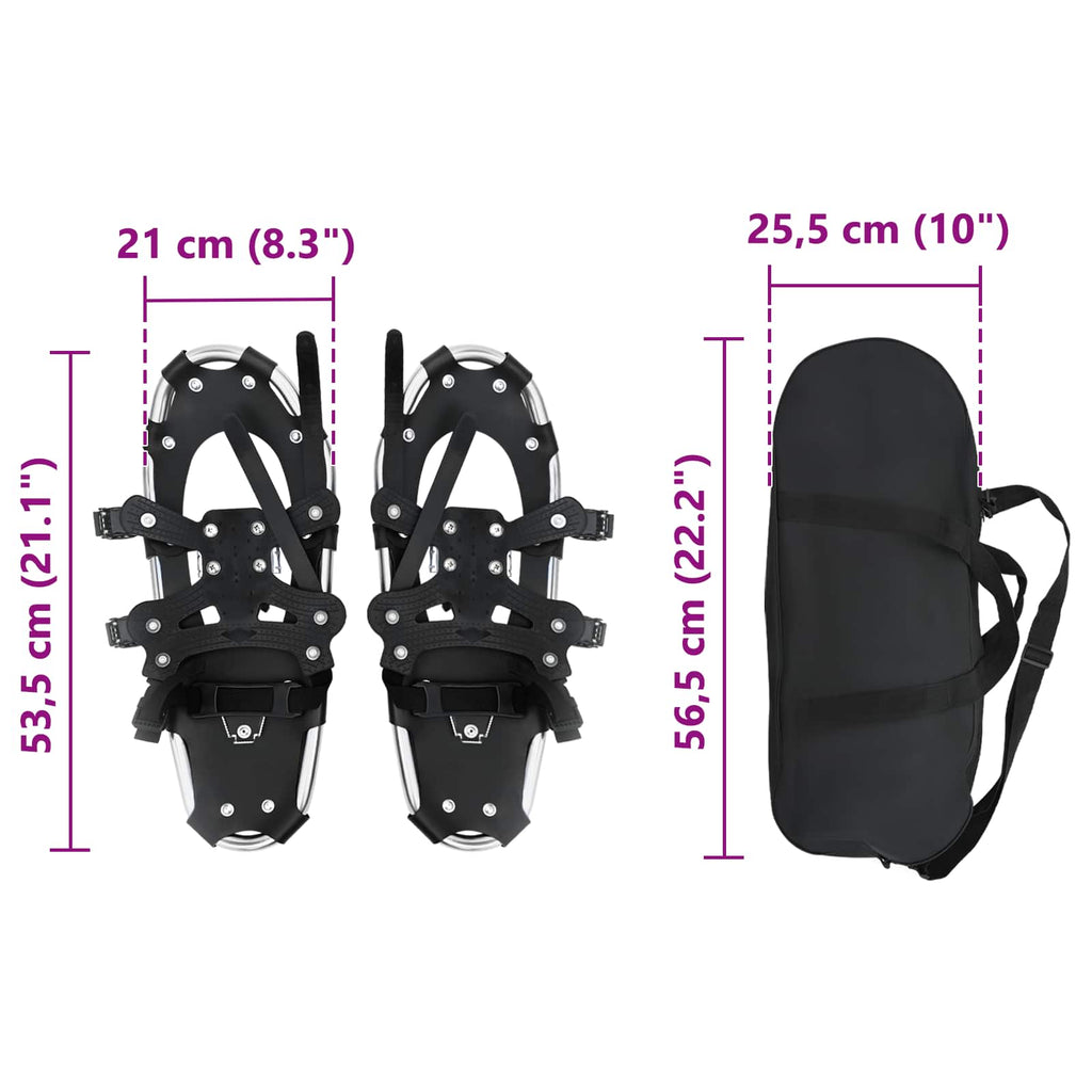 vidaXL 3 w 1 Rakiety śnieżne Srebrny i czarny 53,5 x 21 cm